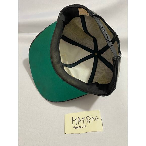 VTG CAT Diesel Power Leather Hat Black Yellow Patch Adjustable - Picture 4 of 9